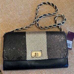 Elliot Lucca Black Leather Clutch or Shoulder Bag w Mesh Front NWT NOS